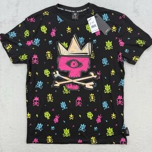 SWITCH Shirt‎ Mens REMARKABLE Black All Over Skull Crown Graphic T Shirt Large